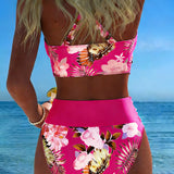 Marie | Bikini mit kontrastierendem Blumenmuster und Schlitz