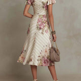 Leni | Midikleid aus Satin mit Blumenmuster Vintage