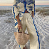 Gisela | Bluse Oversize mit Ozeanprint aus Stil Insel und Hose mit elastischen Taschen