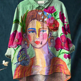 Ida | Legeres Damen-T-Shirt mit Porträt im Ölmalerei-Stil
