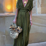 Elke | Maxikleid mit Schlitz und Kimono und Zopfdetails