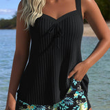 Lena | Zweiteiliger gestreifter Tankini mit Strandshorts