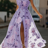 Amelie | Maxikleid Chiffon mit Blumenmuster mit freien Schultern hellgrün