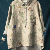 Lotte | Legere Damenbluse mit Zweig- und Rotkehlchenprint