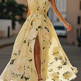 Amelie | Maxikleid Chiffon mit Blumenmuster mit freien Schultern hellgrün