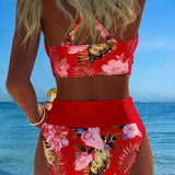 Marie | Bikini mit kontrastierendem Blumenmuster und Schlitz