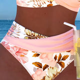 Marie | Bikini mit kontrastierendem Blumenmuster und Schlitz