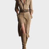 Modisches braunes Midi-Kleid aus Wildleder für Damen