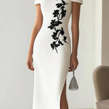 Heike | Midikleid mit Blumenprint chic mit U-Boot-Ausschnitt