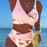 Marie | Bikini mit kontrastierendem Blumenmuster und Schlitz