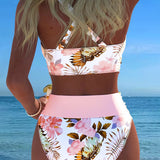 Marie | Bikini mit kontrastierendem Blumenmuster und Schlitz