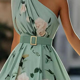 Amelie | Maxikleid Chiffon mit Blumenmuster mit freien Schultern hellgrün