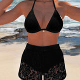 Lena | Elegantes einfarbiges Bikini-Set mit Spitze