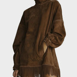 Abito in Fausz Suede con Collo Alto e Frange