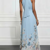 Anni | Maxikleid Chiffon mit Blumen blau
