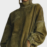 Abito in Fausz Suede con Collo Alto e Frange