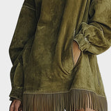 Abito in Fausz Suede con Collo Alto e Frange