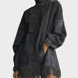 Abito in Fausz Suede con Collo Alto e Frange