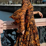 Petra | Langes Kleid mit Print Glamour für den Strand braun