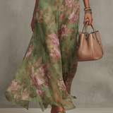 Emma | Maxikleid Chiffon mit Blumenmuster grün mit rückenfrei