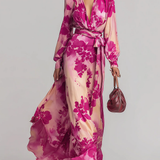 Annika | Maxikleid mit Blumenmuster mit V-Ausschnitt und Gürtel