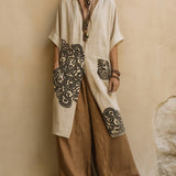 Elisabeth | Dreiteiliges Set aus dunkelgrau und braun mit Tribalprint
