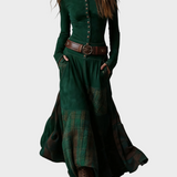 Helena - Maxikleid aus navyblauem Wildleder mit Gürtel