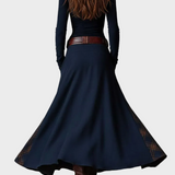 Helena - Maxikleid aus navyblauem Wildleder mit Gürtel