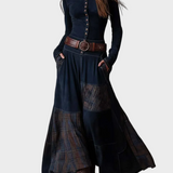 Helena - Maxikleid aus navyblauem Wildleder mit Gürtel