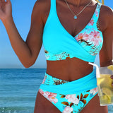 Marie | Bikini mit kontrastierendem Blumenmuster und Schlitz