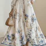 Maja | Maxikleid aus Chiffon mit Blumenmuster weiß mit voluminösen Ärmeln