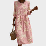 Paula - Midi-Kleid mit Pflanzen- und Blumenmotiven
