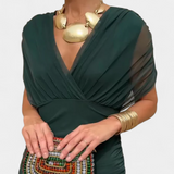 Magda - Langes florales Kleid mit V-Ausschnitt