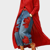 Daniella - Leinenkleid & Blumendesign-Jeans-Set