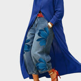 Daniella - Leinenkleid & Blumendesign-Jeans-Set
