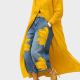 Daniella - Leinenkleid & Blumendesign-Jeans-Set